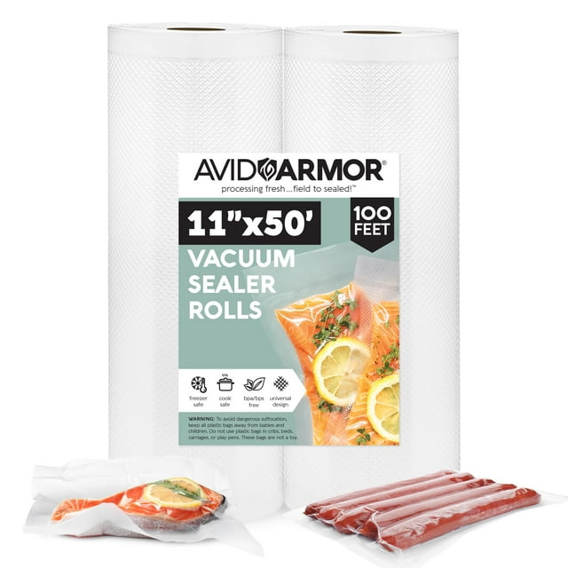 Avid Armor Vacuum Seal Rolls, Vac Seal Bags for Food Storage, Meal Saver Freezer Vacuum Sealer Bags, Sous Vide Bags Vacuum Sealer, Non-BPA Vacuum Sealer Bags, 11 inches by 50 feet, Pack of 2