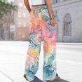thumbnail image 4 of WTOBBY Women's Floral Print Wide Leg Pants with Pockets, High Waist Drawstring Loose Casual Trousers for Spring and Summer Season,Pink S, 4 of 6