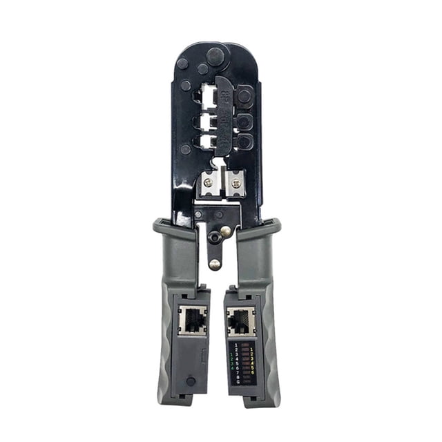 Pinces Réseau Multifonction 4en1 Outil de Couchage Testeur de Câble RJ45 RJ11 RJ12 Tête en Cristal Coupe-Câbles Décapant, Largement Compatible