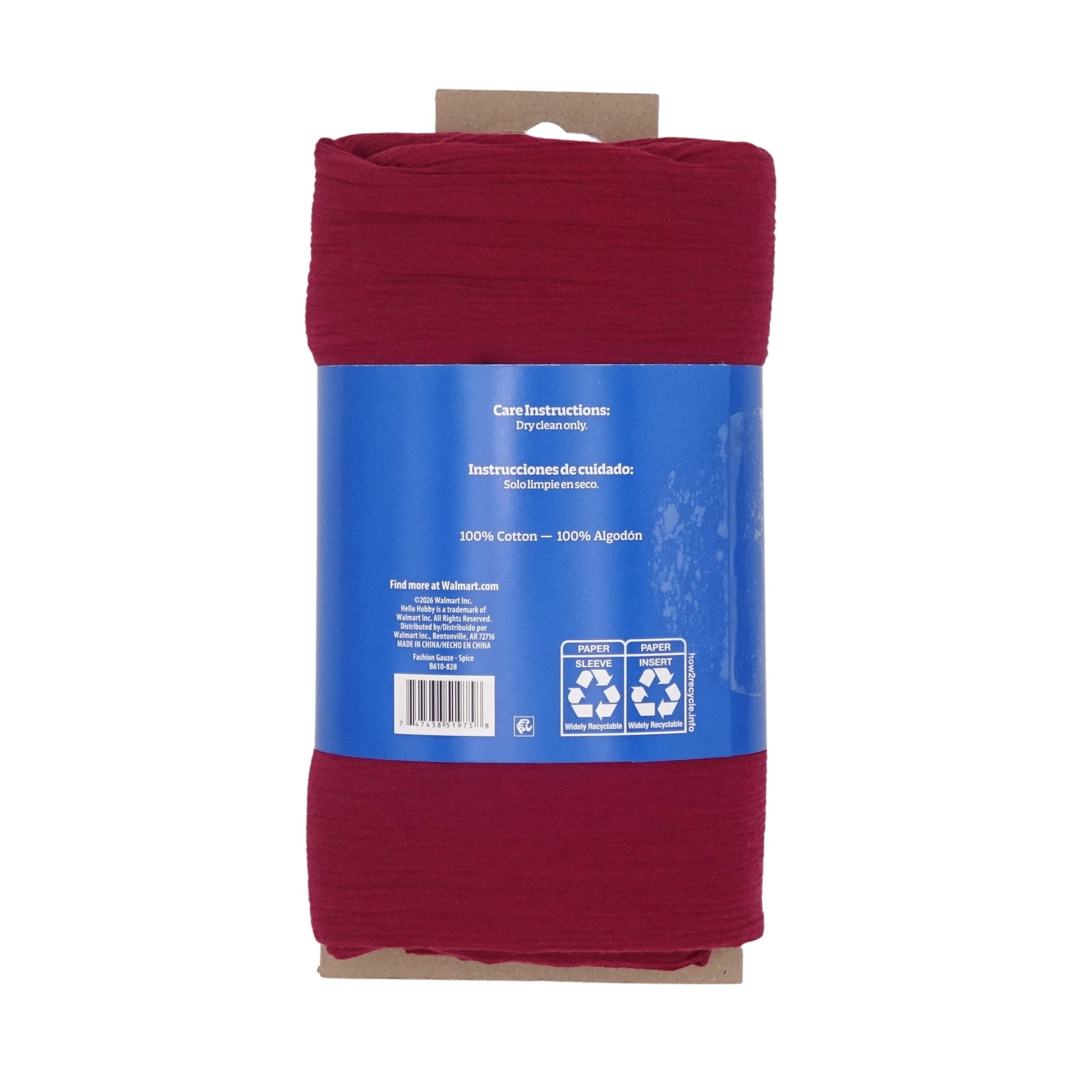 Hello Hobby 48” x 72” 100% cotton cotton gauze 2 yard precut fabric, Spice, 48" wide for sewing & crafting