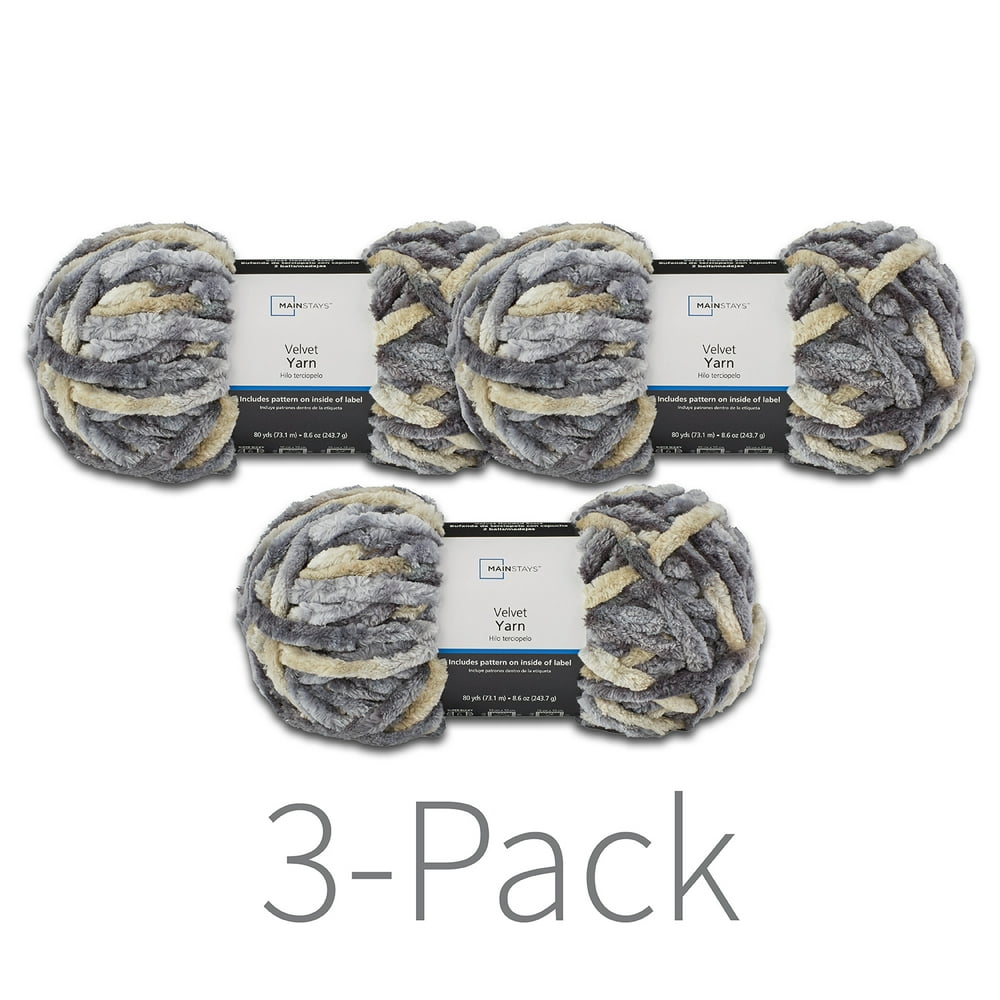Mainstays Velvet Yarn, 80 yd, Multi Grey, 100 Polyester, Super Bulky
