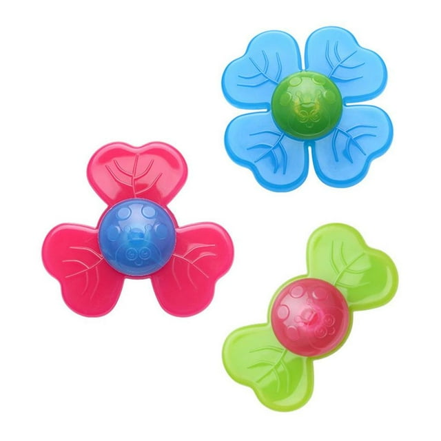 kurtrusly 3 Pieces Baby Spinning Sucker Toy Flower Suction Cup Spinner Bathing Rattles Teether Fidget Bath Toys Children