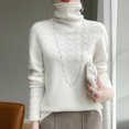 thumbnail image 1 of Suéter de lana con cuello alto para mujer, ropa de otoño e invierno lista para usar, suéter de cuello alto hueco, camisa de punto que combina con todo, 1 of 6