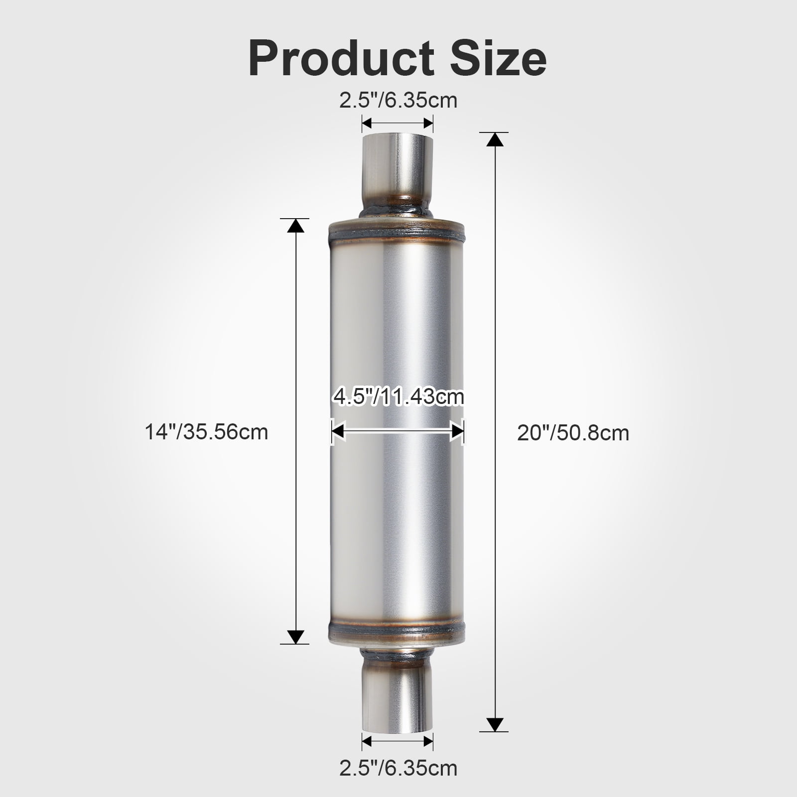 Universal Exhaust Muffler Stainless Steel Straight-Through Performance Muffler for Cars Trucks, 2.25" Inlet/Outlet, Overall Length 20"