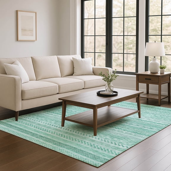 Addison Rugs Mayfield Premium Machine Washable Transitional Stripes Turquoise Rectangle Rug, 10' X 14' Machine Washable Transitional Stripes Turquoise Oversized Sherpa Throw Blanket