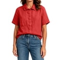thumbnail image 5 of Qulqfy Short Sleeve Womens Blouses Lapel Casual Solid Cotton Linen Spring Red Womens Tops Summer XL, 5 of 7