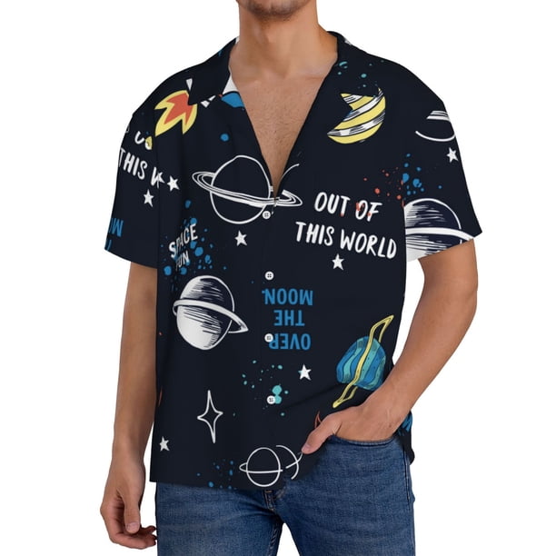 Fotbe Space Camisa Estampada de Manga Corta para Hombre, Casual de Verano, Estilo Playero, Sin Arrugas-XX-Large