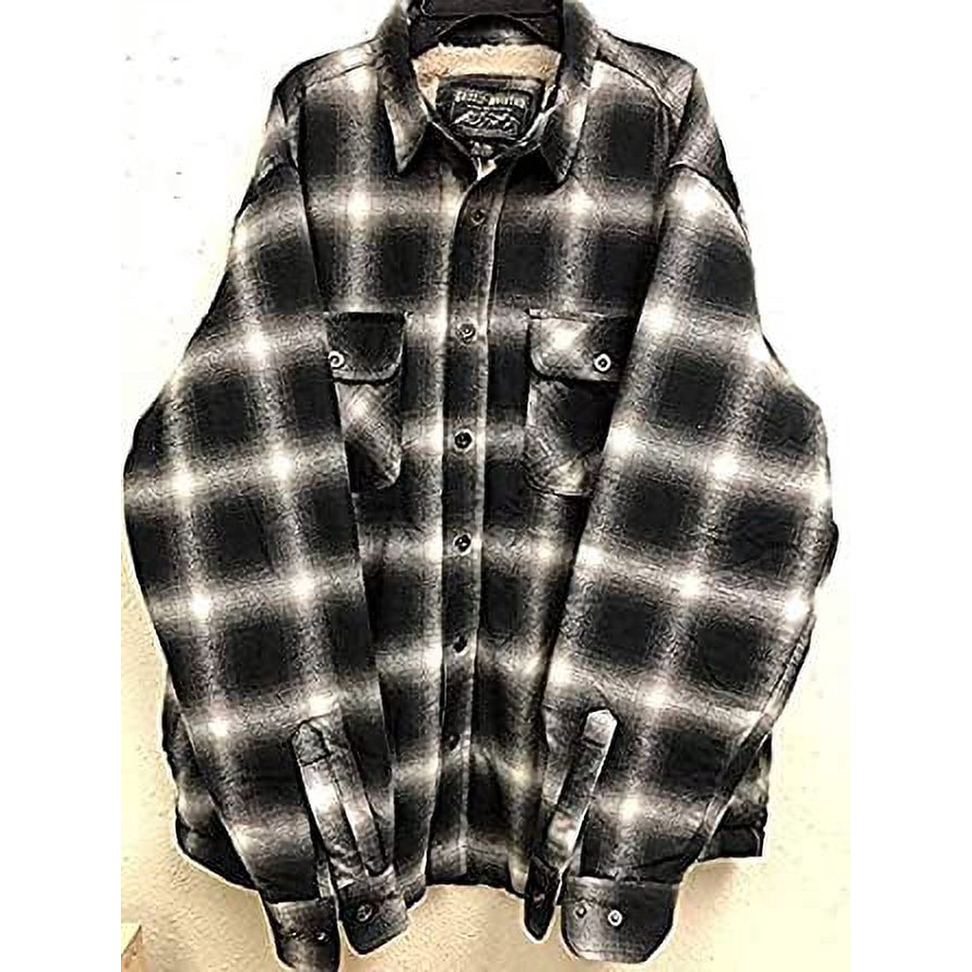 Grizzly Mountain Men Thermal Soft Sherpa Lining Shirt (L, Grey Plaid)