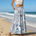 thumbnail image 5 of LWavelet Women Floral Print Tiered Maxi Skirt Elastic Waist With Pockets Boho Summer Long Skirt Light Gray S, 5 of 6