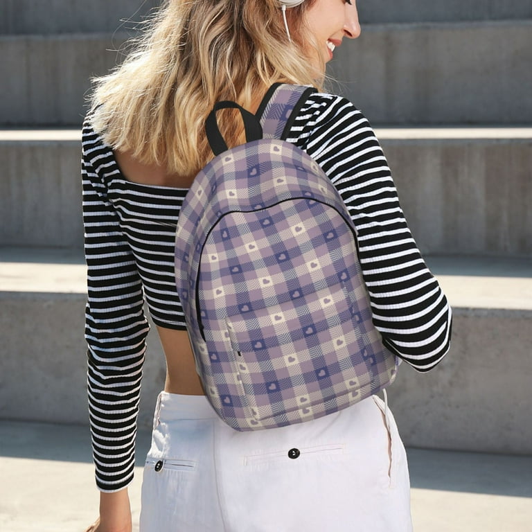Easygd Heart Check Plaid Canvas Backpack Stylish Lightweight and Versatile with Large Capacity and Adjustable Straps Walmart