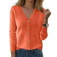 thumbnail image 2 of felwors Womens Cardigans Lightweight Long Sleeve Cropped Button up Cardigan Sweaters Dressy Casual V Neck Knit Sweater Tops Orange, S, 2 of 4