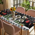thumbnail image 3 of Black Red Christmas Table Cloths for 3 Foot Rectangle Tables, Snowman Xmas Tree Snowflake Gifts Ball Patio Waterproof Elastic Fitted Tablecloths, Washable Rectangular Table Cover for Camping, 3 of 8