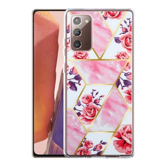Samsung Galaxy Note 20 /6.7" Phone Case Marble Design Pattern Hybrid Bumper Shiny TPU Soft Rubber Silicone Raised Rugged Edge Cover Electroplated Cover PINK ROSES Marbling for Samsung Galaxy Note 20