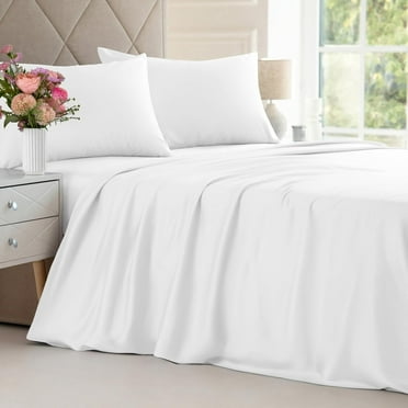 CGK Linens 4-Piece Luxury Bamboo Cooling Sheet Set - Queen Size 100% Bamboo Derived Rayon Premium Bed Sheets, White