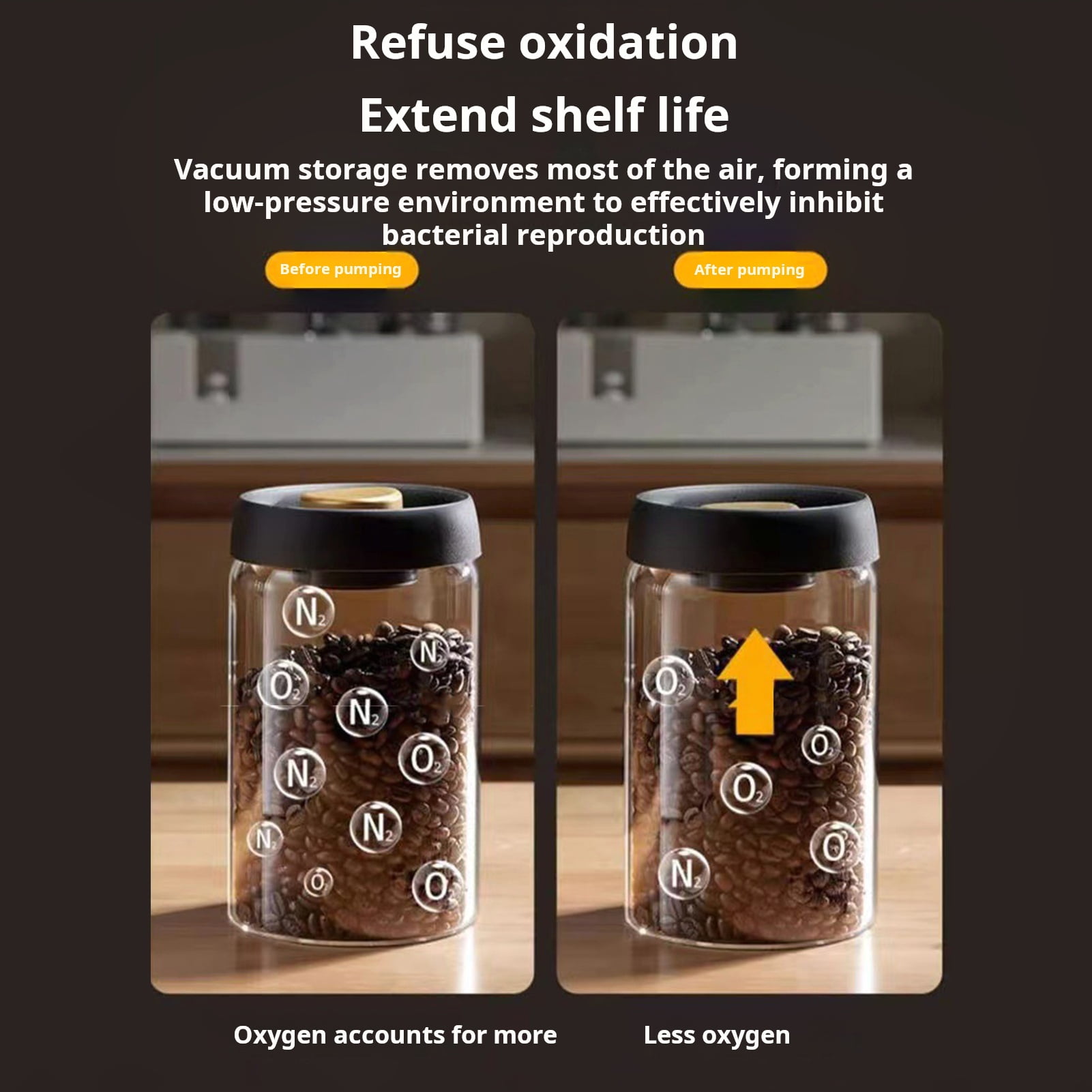 Homelife Vacuum Sealed Jar for Coffee Beans Airtight Food Storage Container Clear Glass Jars for Home Moisture-Proof Air Extraction Tank