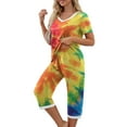 thumbnail image 4 of Prime Day Sales Today 2025!Viikei 2 Piece Womens Outfit Sets,Women-neck Short Sleeved Pajamas and Pants Set Casual Pajamas with Pockets Multicolor M, 4 of 7