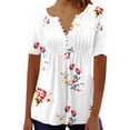 thumbnail image 2 of FloHua Womens Blouses Clearance Short Sleeve Print V-Neck Women's Fashion Casual Round Neck Pleated Printing Button Top Blouse, 2 of 5