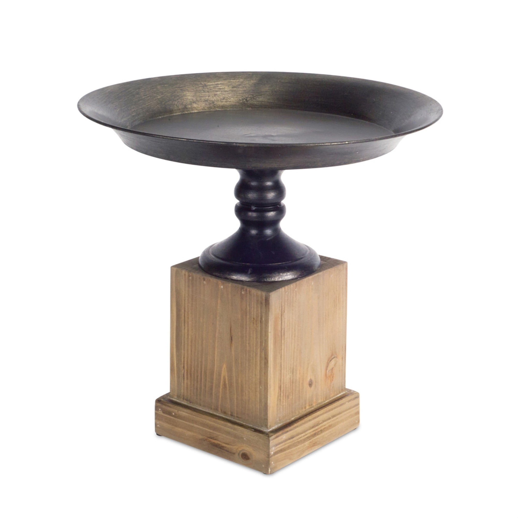 Compote w/Wood Pedestal 13"H Metal/Wood
