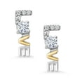 thumbnail image 2 of Gem Stone King 925 Sterling Silver and 10k Yellow Gold White Moissanite and White Lab Grown Diamond Love Word Stud Earrings for Women (0.15 Cttw, Round Cut 2.5MM), 2 of 4