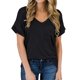 thumbnail image 5 of Camiseta de mujer con cuello en V, manga corta, bolsillo, blusa, top casual de verano, negro, M sidaley AP001345-02, 5 of 5