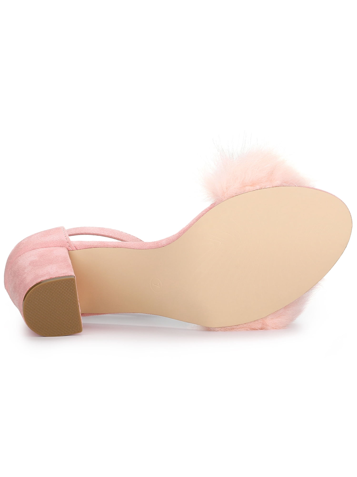 DARING DIVA Women's Ankle Strap Faux Fur Block Heels Beige Sandals for Wear Pink 7