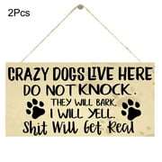 leaveforme 2Pcs Rectangle Dog Sign Plaque Wooden Tag Hanging Pendant Home Door Decoration