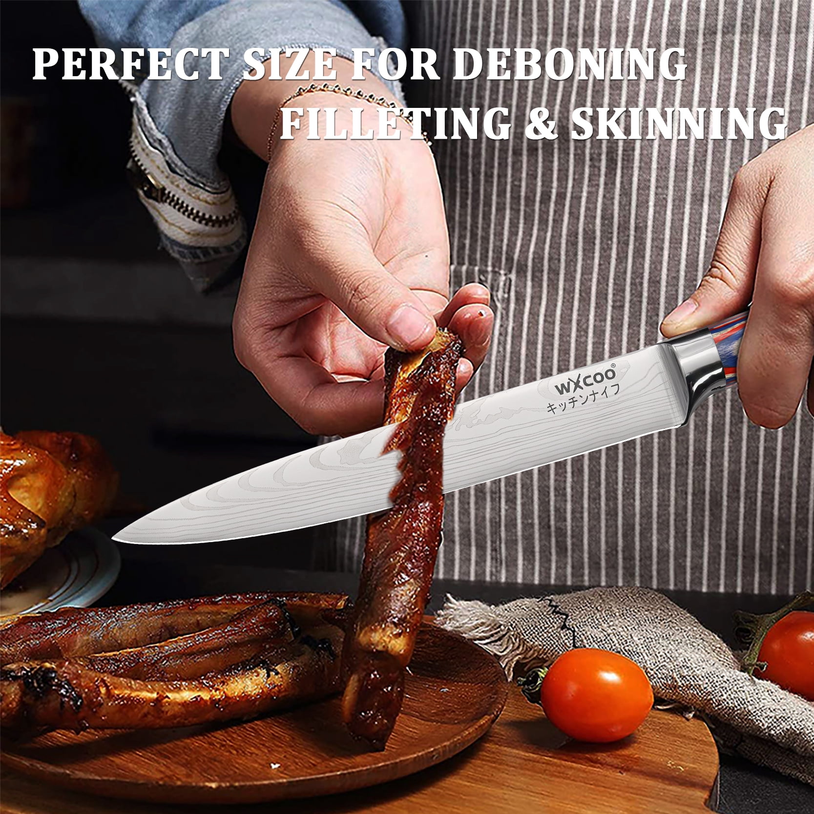 WXCOO 9 Piece Kitchen Knife Set, 5Cr15MoV Stainless Steel Chef Knife Set with Colorful Wood Handle, Multi-Purpose Sharp Cooking Knives for Home Kitchen Cutting Chopping Slicing