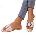 thumbnail image 2 of Eltusu Women Flat Slide Sandals, Open Toe Fashion PU Slip On Summer Shoes Beige Size 8.5, 2 of 5