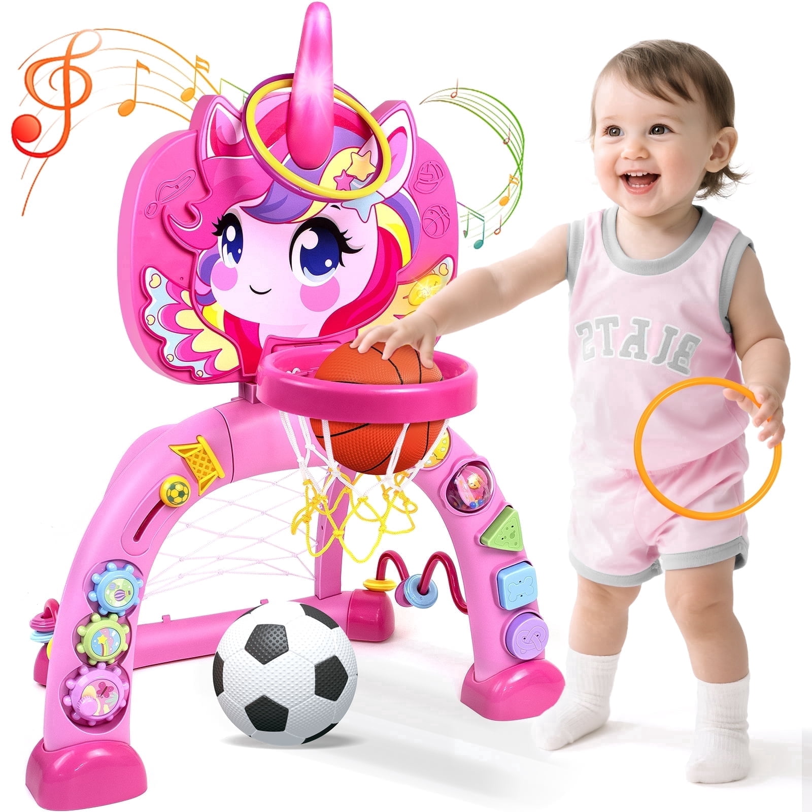 Marstone Toys for 1 Year Old Girl Gifts: Toddler Basketball Hoop and Soccer Goal with Sound and Music Educational Sport Toy for Kids Birthday Present
