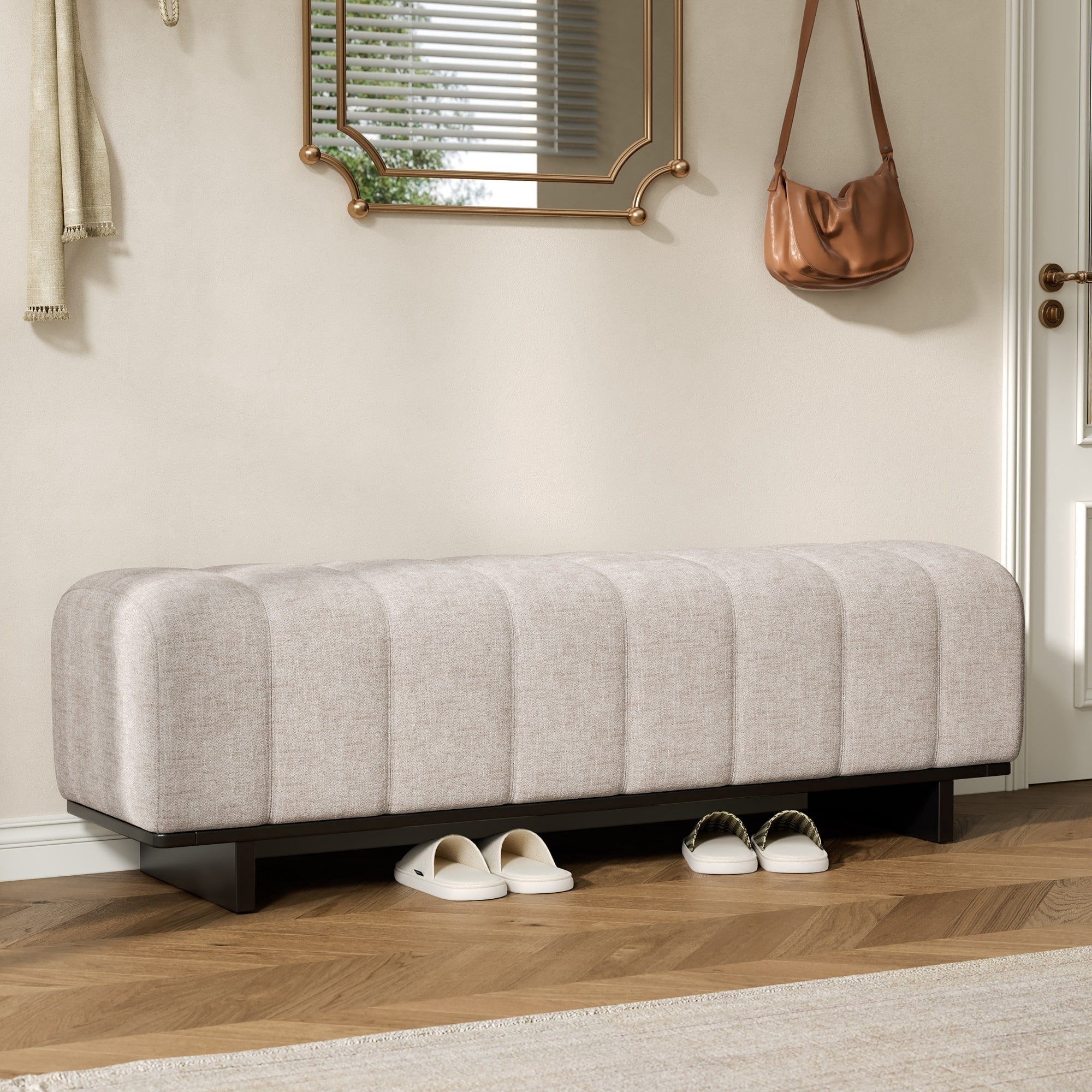 Sailvan 63" Indoor Dining Bench Upholstered Bench with Wood Legs - Modern Seating for Dining Room,Entryway & Mudroom Oatmeal