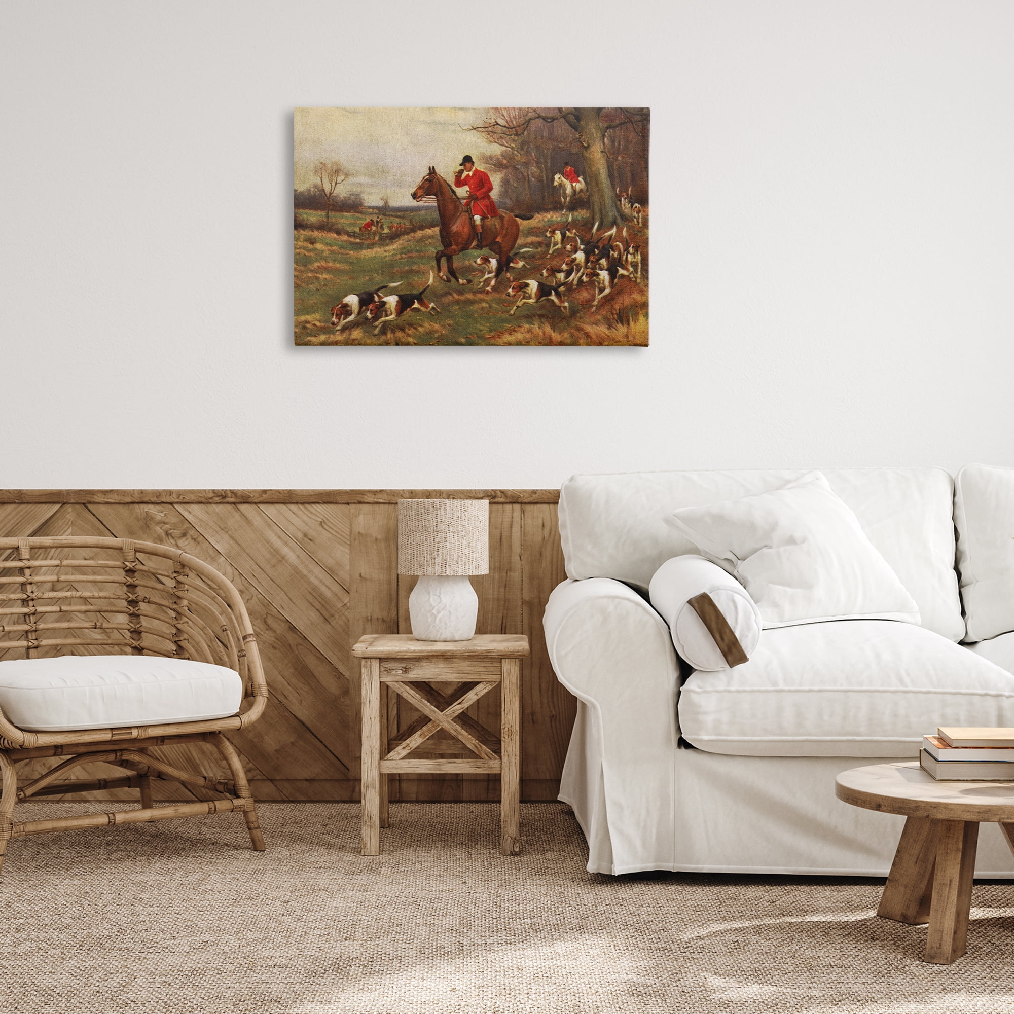 Stupell Industries Vintage Hunting Party Dogs People Painting Wrapped Canvas Art Print Wall Art, 30 x 20