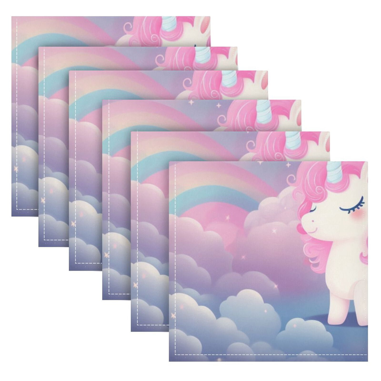 JSTEL Cute Unicorn Rainbow Cloth Napkins Set of 6, 20x20 Inch Washable and Reusable Napkin for Decoupage Dinner Party Everyday Use