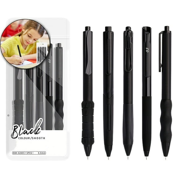 Dvruxg 5 Count Pastel Gel Ink Pen Set, Cute Note Taking 0.5mm Fine Point Retractable 5 Count Black Ink Pens for Writing, Journaling, Office