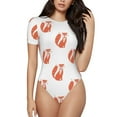 thumbnail image 1 of Saiise Grenouillère à Manches Courtes pour Femme à Motif de Renard Orange, Pyjama à Col Rond, Justaucorps Extensible avec Fermeture à Boutons-Pression - Grand, 1 of 7
