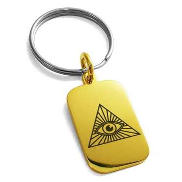 Stainless Steel All Seeing Eye Engraved Small Rectangle Dog Tag Charm Keychain Keyring