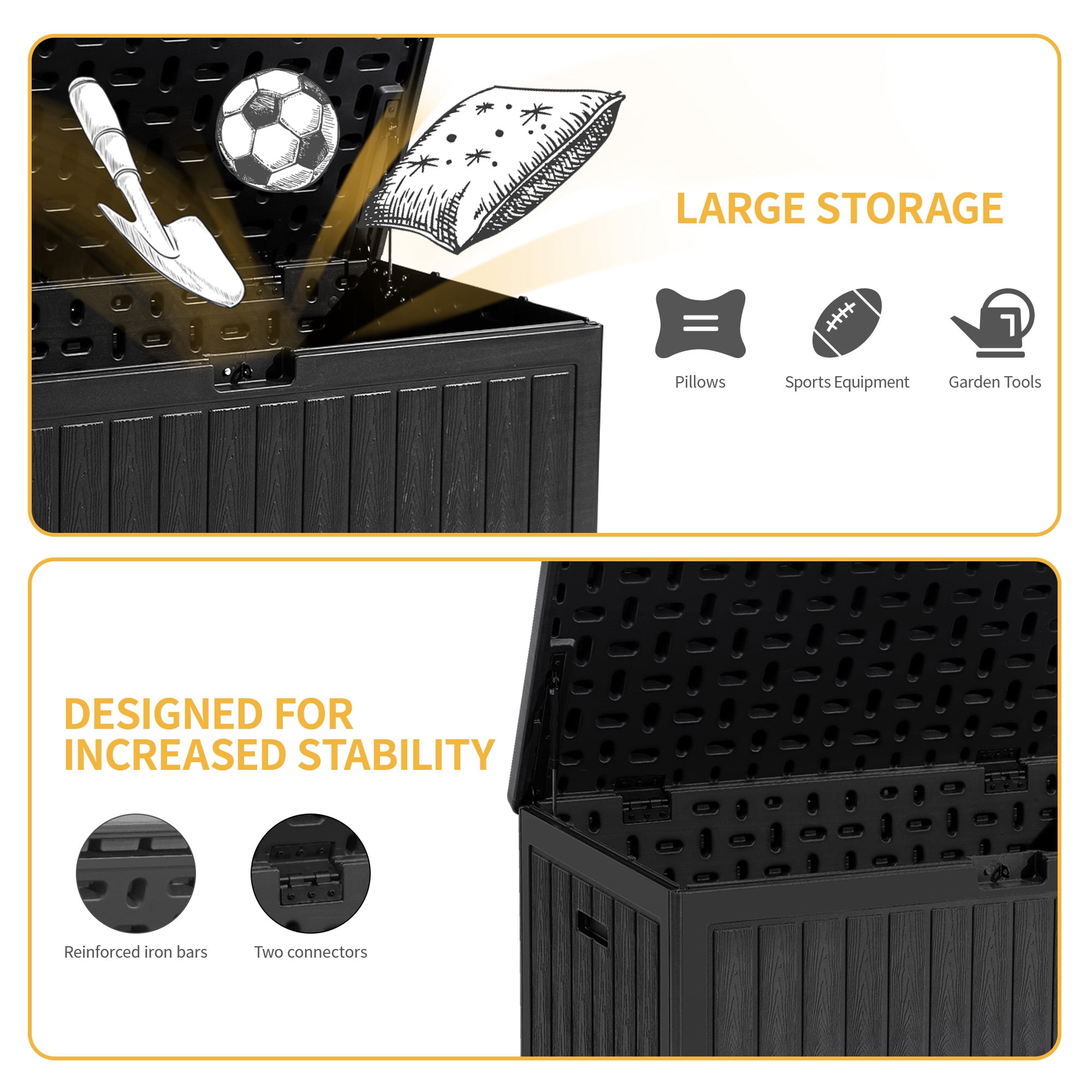 Dextrus 90 Gallon Outdoor Deck Box, Double-Wall Resin Storage Boxes, for Patio Furniture, Garden Tools, Lockable & Waterproof,Black