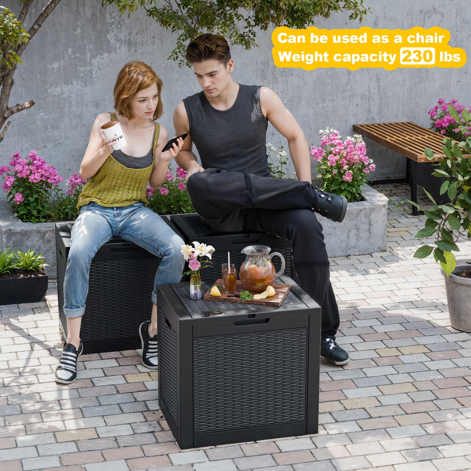 EASY UP 30 Gallon Resin Deck Box, Lockable Patio Outdoor Storage Box for Furniture, Garden Tools and Tools Storage, Waterproof Outside Storage Boxes