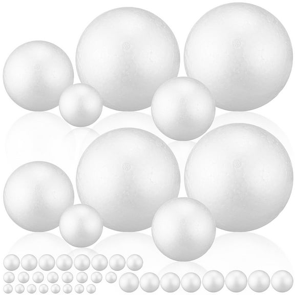 LOLIPPYY 40-Pcs Polystyrene Balls for Craft White Round 1.6-3.9in Wedding Decorations