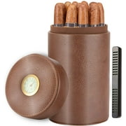 SHIJI65 Cigar humidor case/jar,Leather Cedar Wood Cigar Canister Portable for 12-16 Cigar (Brown)