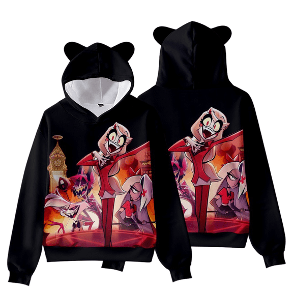 XUANXIAOJIANG Hazbin Hotel Character Collection Cat Ear Nostalgic Street Fashion Hoodie Women's Short Sportswear Soft Comfort Fabric Elegant Casual Style