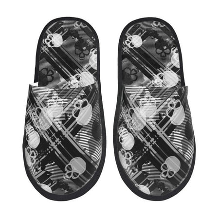 Balery Seamless Pattern With Skulls Slient Indoor Furry Fleece Comfort House Shoes Soft Non-Slip Home Shoes Cotton slippers House Slippers-- Medium