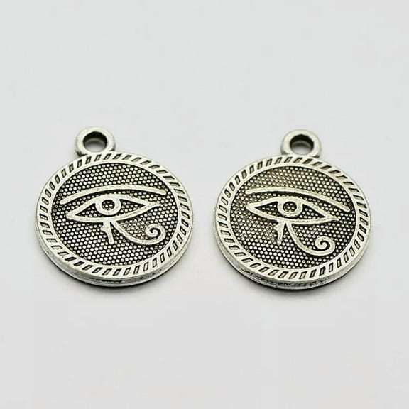 U8MO 4 Eye of Horus Pendants Egyptian Charms Antiqued Silver Round 2 Sided 18mm