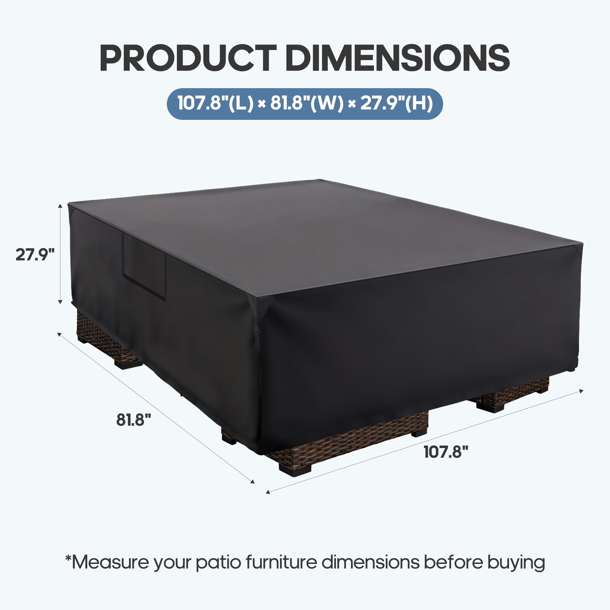 SHOUFTW Rectangular Patio Furniture Cover, 600D Waterproof Outdoor Dining Table & Chair Cover, Heavy Duty, Black