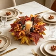 thumbnail image 2 of Clearance Sale! Halloween Fall Wreath Candle Ring, Artificial Maple and Pumpkin Decor with Berries, Gothic Farmhouse Table Accent, 2 of 5