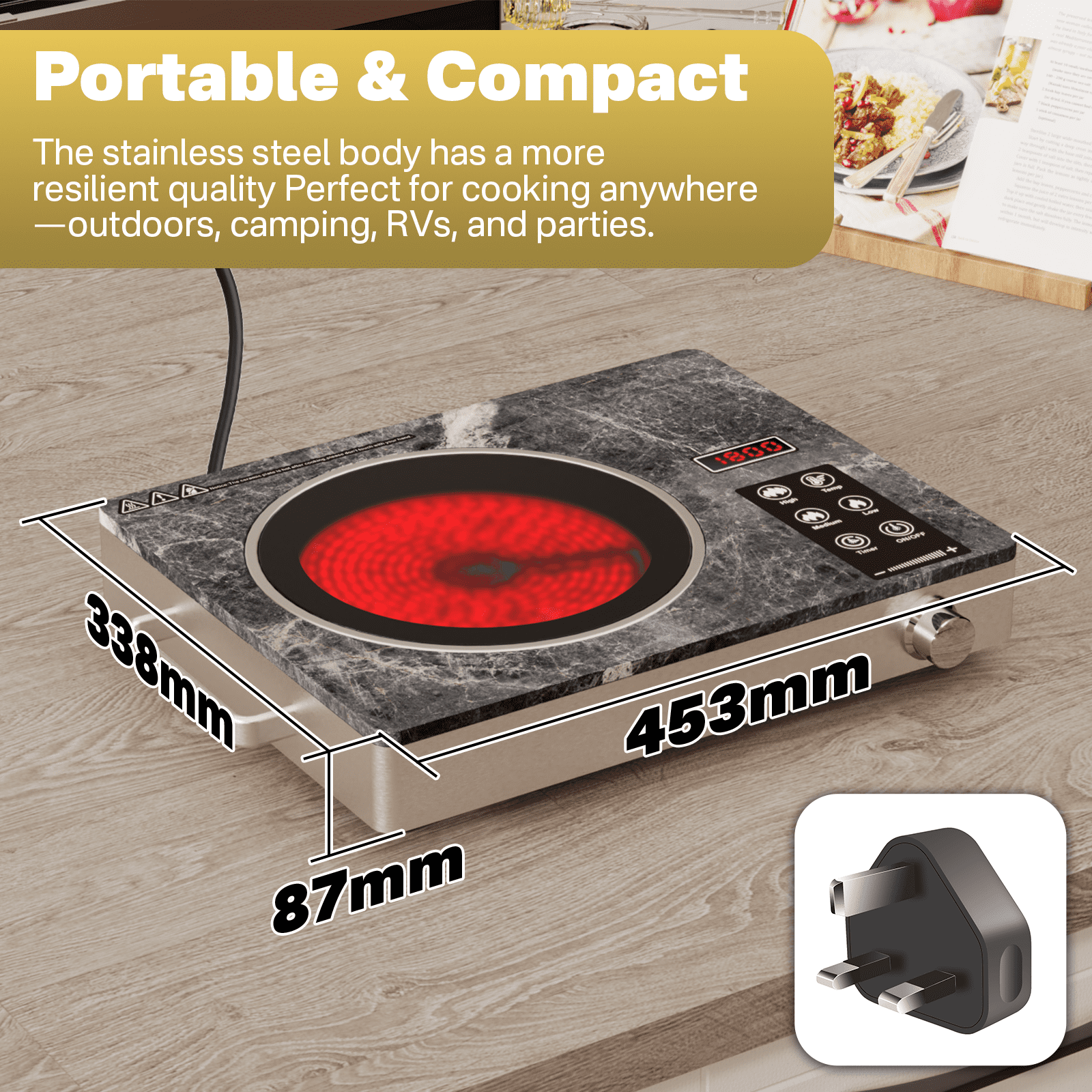 Graceall Single Burner Ceramic Cooktop, Portable 1800W Electric Stove, Countertop Burner for Cooking, Kitchen Hot Plate Temperature Adjustable Compact Hob Camping Stoves