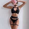 thumbnail image 3 of Gibobby Lencería mujer erótica Conjunto de Lencería de Malla, Elegante Conjunto de Lencería con Bordado de Bloques de Color Ajustable para Mujer para Luna(Negro, CH), 3 of 5