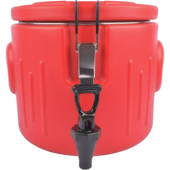 2.6 Gallon Insulated Beverage Dispenser, Portable Water Cooler with 304 Stainless Steel Interior and Spout, Ice and Hot Drink Dispenser with Handles, Outdoors Water Jug for Camping Party Sports, Red