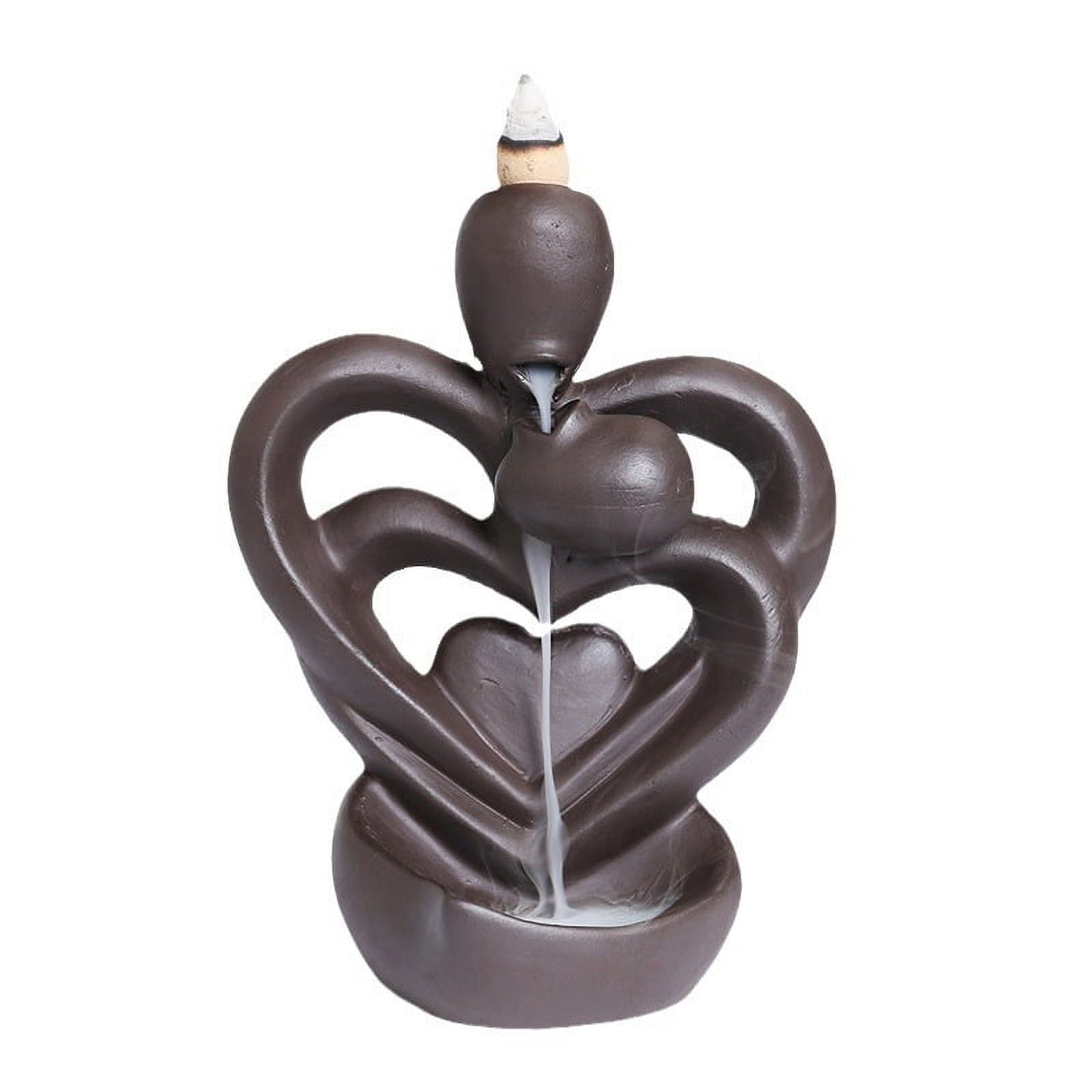 Unique 3 Heart-Shaped Backflow Incense Burner Creative Purple Clay Aromatherapy Waterfall Incense Furnace Holder for Home Decor