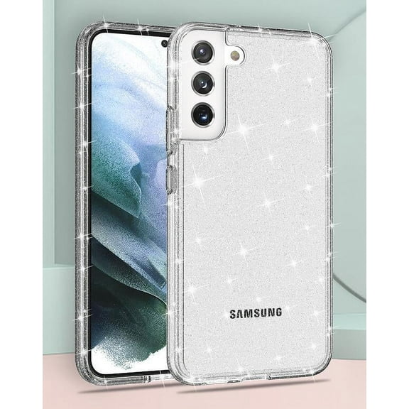 for Samsung Galaxy S22 Case, Crystal Clear Glitter Sparkly Bling Heavy Duty Shockproof Anti-Scratch Anti-Yellowing Protective Cover Case for Galaxy S22 -Transparent/White Glitter