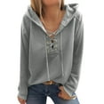 thumbnail image 2 of HIBRO Womens Casual Solid Long Sleeve Hooded Cross Strap Sweatshirt Loose Tops, 2 of 6